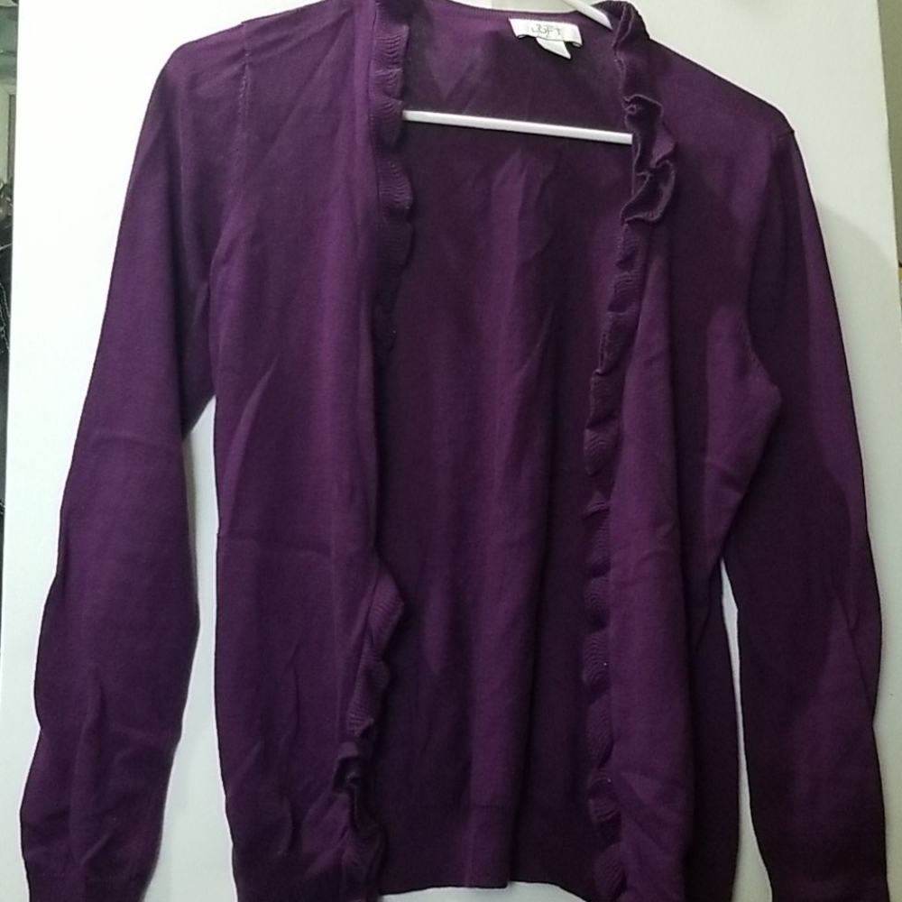 Loft Royal Purple Cardigan ruffled